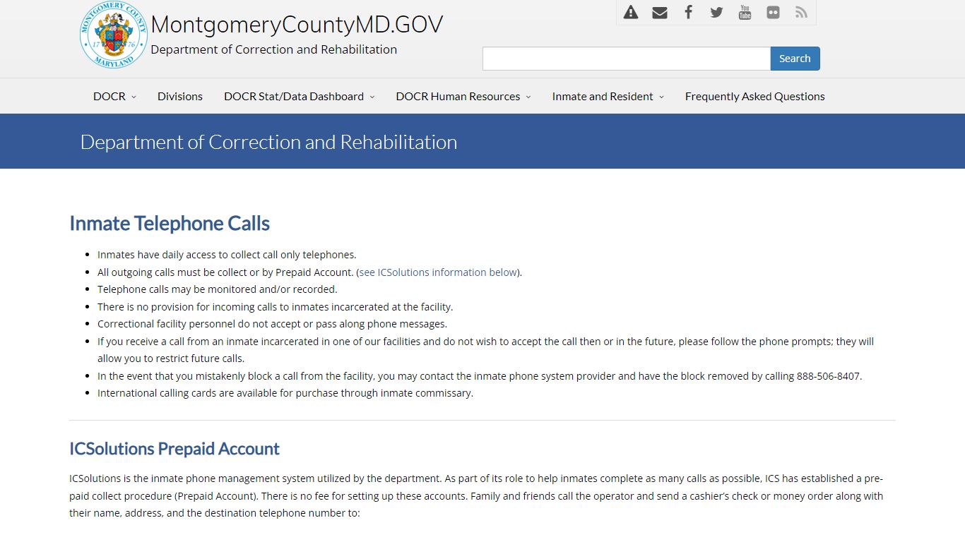 Inmate Telephone Calls - MONTGOMERY COUNTY, MD